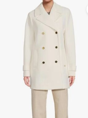 NWT Halston Cream Color Lady Pea Coat Gold buttons
